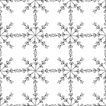 Seamless pattern with doodle snowflakes. Hand drawn floral elements Stock Illustration
