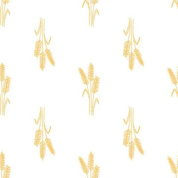 Seamless pattern with doodle spikelets and grains of wheat on white backgroun イラスト素材
