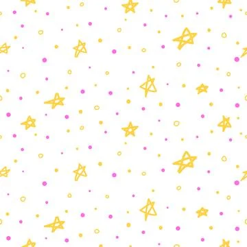 Seamless pattern with doodle stars and dots. Stock Illustration
