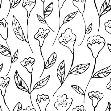 Seamless pattern with doodle style elegant flowers Stock Illustration