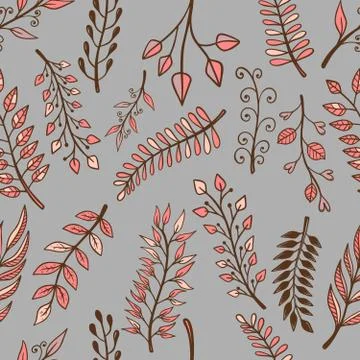 Seamless pattern with doodle style floral elements. Design element for poster Stock Illustration