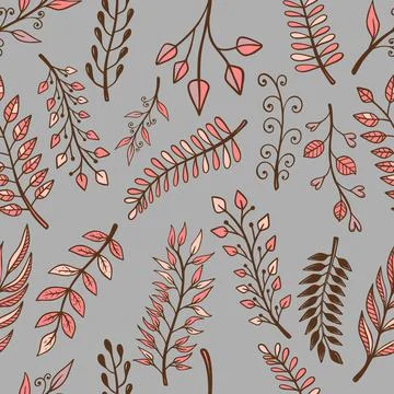 Seamless pattern with doodle style floral elements. Design element for poster 스톡 일러스트