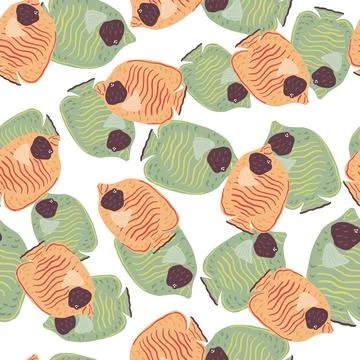 Seamless pattern in doodle style with hand drawn random orange and green butt Illustrazione stock