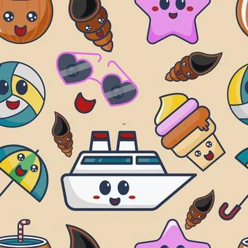 Seamless Pattern Doodle Style Summer Theme Stock Illustration