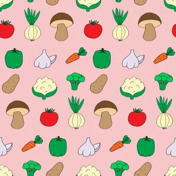 Seamless pattern with doodle style vegetables. Print for wallpaper, wrapping Stock Illustration