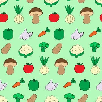 Seamless pattern with doodle style vegetables. Print for wallpaper, wrapping Stock Illustration