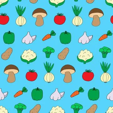 Seamless pattern with doodle style vegetables. Print for wallpaper, wrapping pap Stock Illustration