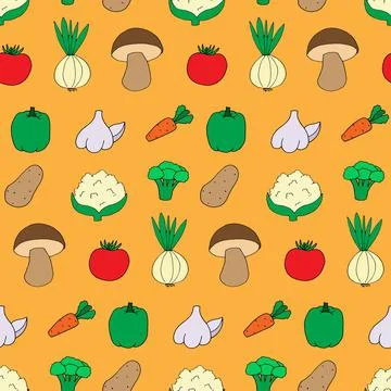 Seamless pattern with doodle style vegetables. Print for wallpaper, wrapping pap Stock Illustration