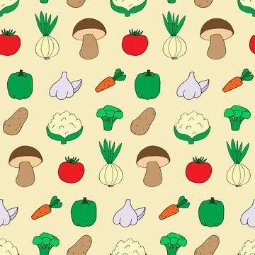 Seamless pattern with doodle style vegetables. Print for wallpaper, wrapping Stock Illustration