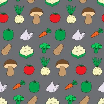 Seamless pattern with doodle style vegetables. Print for wallpaper, wrapping pap Stock Illustration