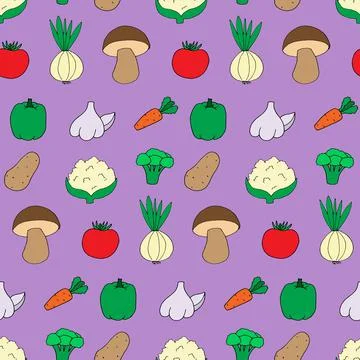 Seamless pattern with doodle style vegetables. Print for wallpaper, wrapping Stock Illustration