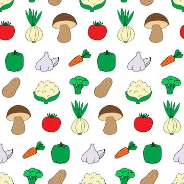 Seamless pattern with doodle style vegetables. Print for wallpaper, wrapping pap Stock Illustration