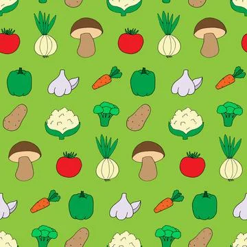 Seamless pattern with doodle style vegetables. Print for wallpaper, wrapping Stock Illustration