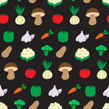 Seamless pattern with doodle style vegetables. Print for wallpaper, wrapping Stock Illustration