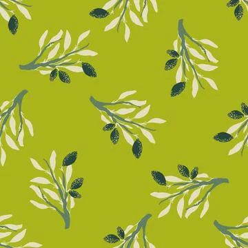 Seamless pattern with doodle summer harvest white leaves and lemons silhouett Stock Illustration