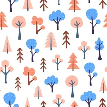 Seamless pattern with doodle trees. Stock Illustration
