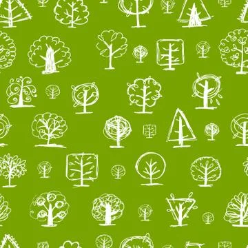 Seamless pattern, doodle trees for your design Stock Illustration
