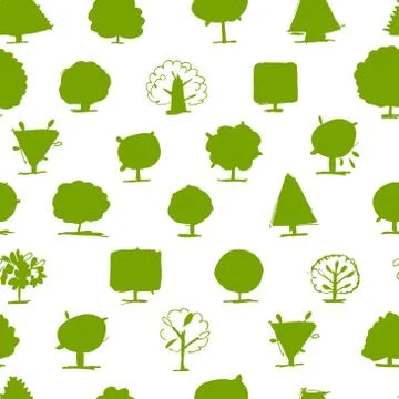 Seamless pattern, doodle trees for your design Stock Illustration