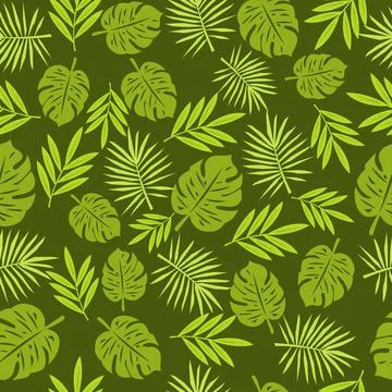 Seamless pattern with doodle tropical leaves Ilustración de archivo