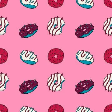 Seamless pattern with doodle vector donuts Stock Illustration
