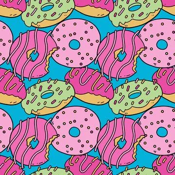Seamless pattern with doodle vector donuts Stock Illustration