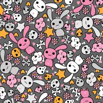 Seamless pattern with doodle. Vector kawaii illustration Stock Illustration