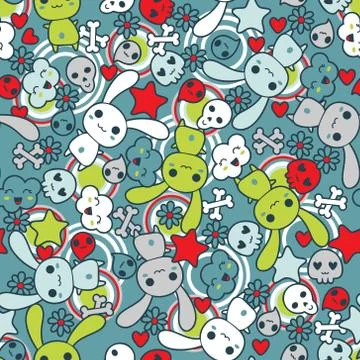 Seamless pattern with doodle. Vector kawaii illustration Stock Illustration