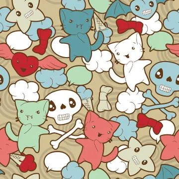 Seamless pattern with doodle. Vector kawaii illustration 库存插图