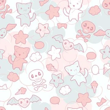 Seamless pattern with doodle. Vector kawaii illustration 스톡 일러스트