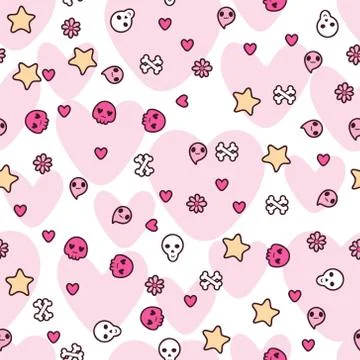 Seamless pattern with doodle. Vector kawaii illustration 스톡 일러스트