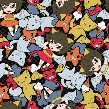 Seamless pattern with doodle. Vector kawaii illustration 스톡 일러스트