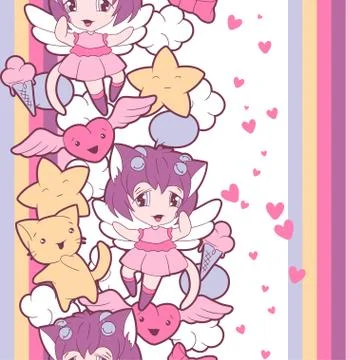 Seamless pattern with doodle. Vector kawaii illustration イラスト素材