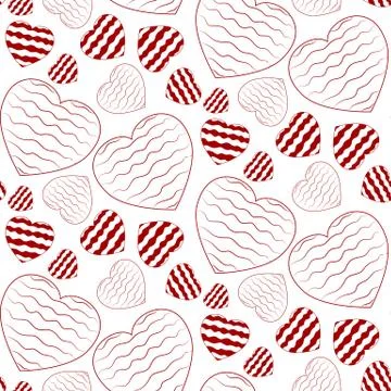 Seamless pattern with doodle wavy hearts Stock Illustration