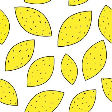 Seamless pattern with doodled lemons on the white background. Vector Illustrazione stock