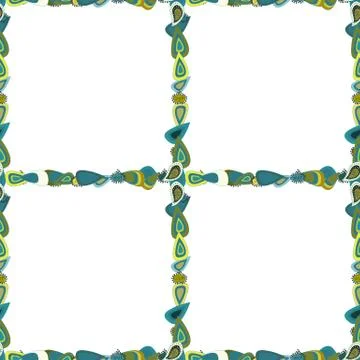 Seamless pattern. Doodles frame consists of blue, white and green border. Vector 스톡 일러스트