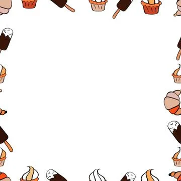 Seamless pattern. Doodles frame consists of brown, orange and white border. Vect Stockillustratie