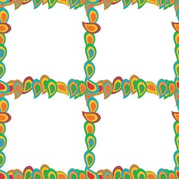 Seamless pattern. Doodles frame consists of orange, white and green border. Vect Illustrazione stock