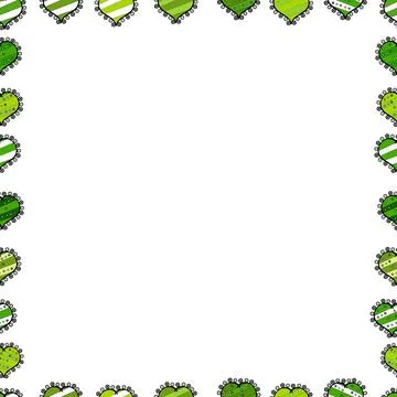 Seamless pattern. Doodles frame consists of black, white and green border. Vecto Stock Illustration