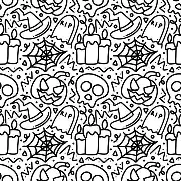 Seamless pattern doodles of halloween elements Stock Illustration