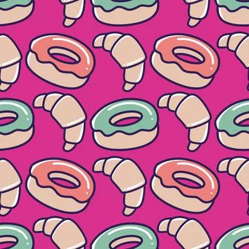 Seamless pattern doodles of pastries Stock Illustration