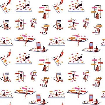 Seamless pattern with doomscrolling at social media concept. Stock Illustration