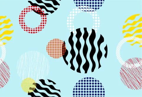 Seamless pattern of dots and colorful geometric shapes Illustrazione stock