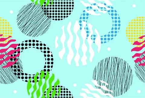 Seamless pattern of dots and colorful geometric shapes 스톡 일러스트