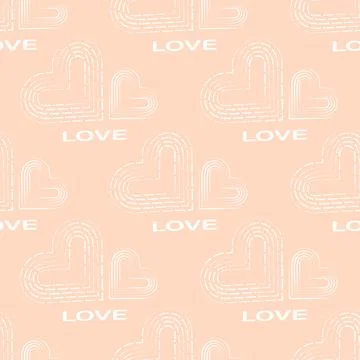 Seamless pattern of dotted line and dots of hearts and text with the word lov Stock Illustration
