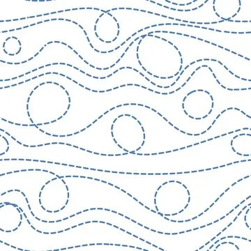Seamless pattern. Dotted line forming rings, imitation of drawing in blue ink or Stock Illustration