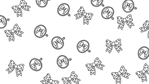Seamless Pattern with Dotted Ribbon Bows and Decorative Hand Mirrors Stock Footage 345539156