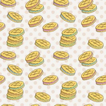 Seamless pattern of double cookies with a layer of cream, sweets or pastilles Stockillustratie
