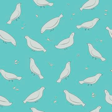 Seamless pattern with doves on a turquoise background. For wrapping paper Stock Illustration