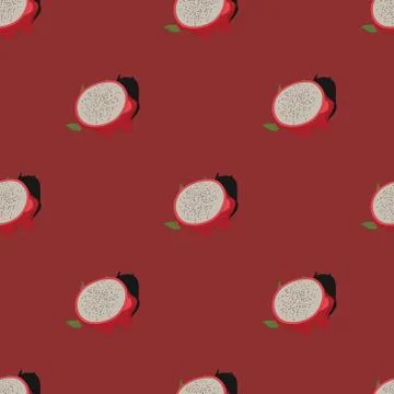 Seamless pattern with dragon fruit on blood red background. Stock Illustration