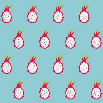 Seamless pattern dragon fruit on blue background Illustrazione stock